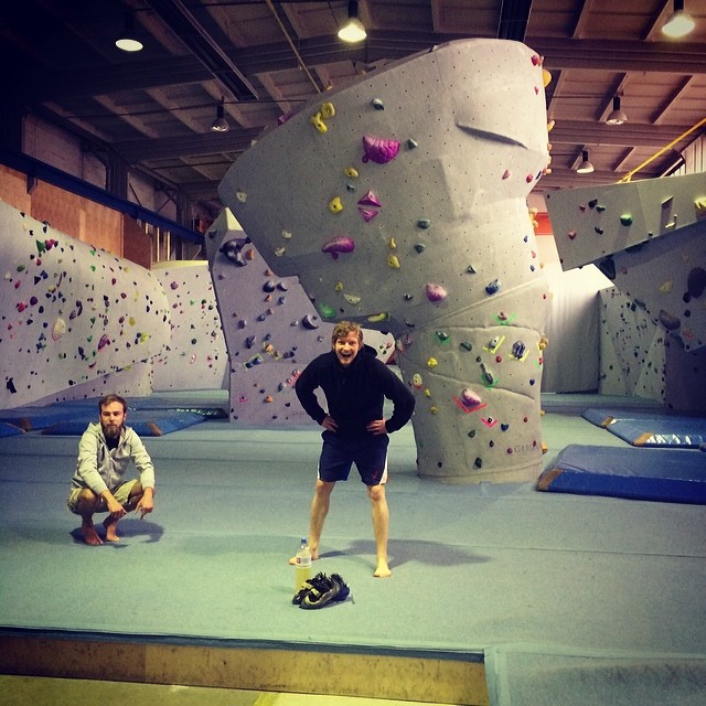 Roel van der Ven and Carsten Rabe in an empty climbing hall