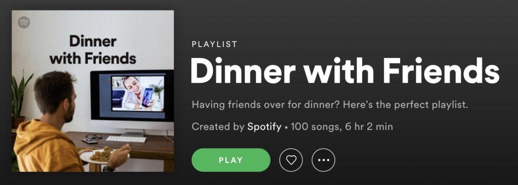A screenshot of a Spotify-curated playlist called Dinner with Friends