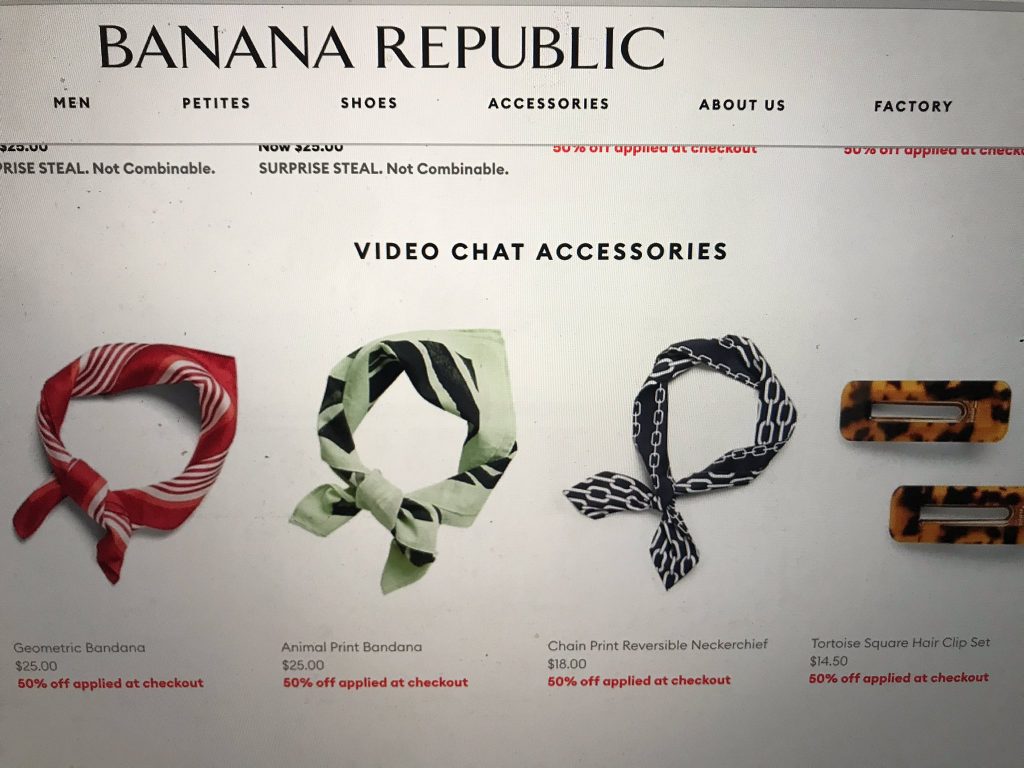 A screenshot of the Banana Republic webshop